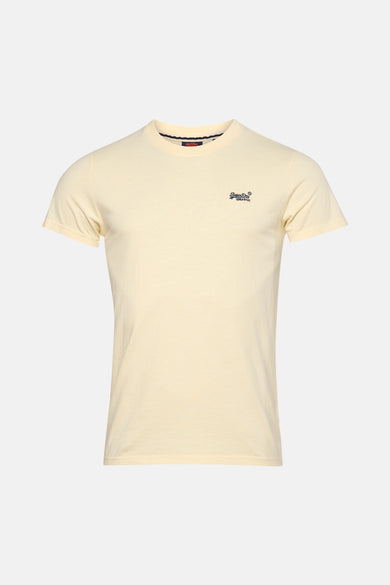 Gele T-shirt met korte mouwen van SUPERDRY, met een klein geborduurd logo op de borst.
