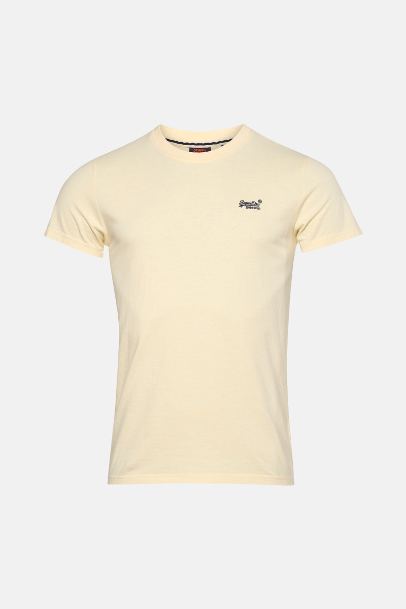 Gele T-shirt met korte mouwen van SUPERDRY, met een klein geborduurd logo op de borst.