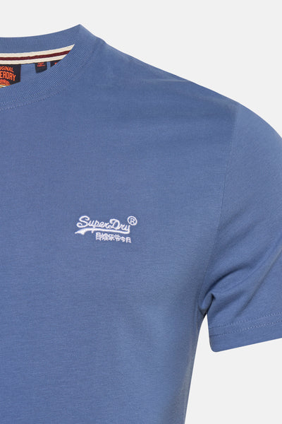 T-shirt bleu à manches courtes de Superdry, avec un logo brodé discret.
