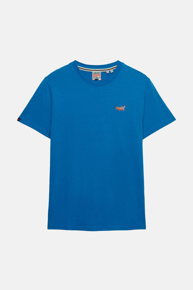 T-shirt à manches courtes bleu de SUPERDRY, avec un logo brodé sur la poitrine.