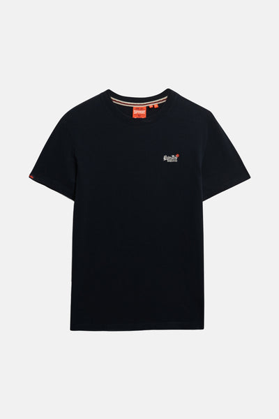 T-shirt à manches courtes bleu marine de Superdry, avec logo brodé sur la poitrine et bande contrastée au col.
