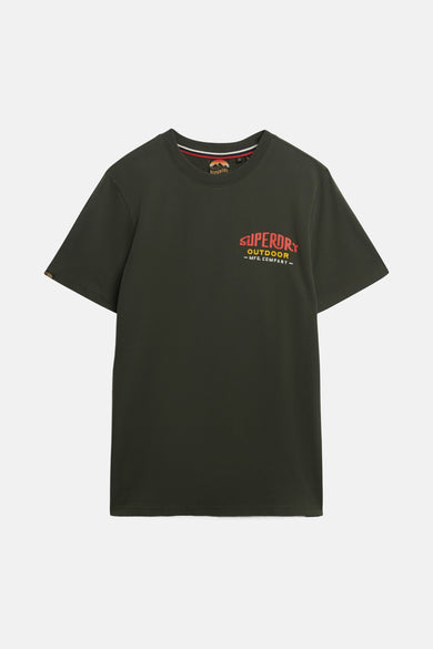 T-shirt olive à manches courtes de Superdry, avec logo sur le devant.