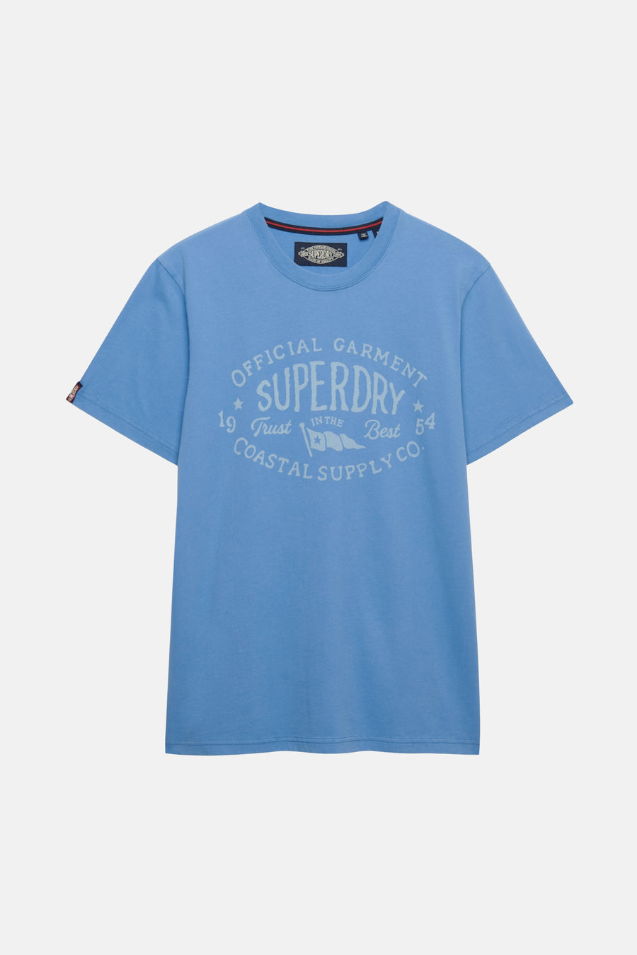 Blauw T-shirt met korte mouwen van SUPERDRY, met grafische print op de voorkant.