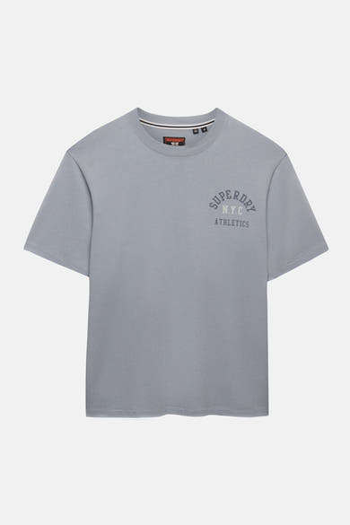 Blauw T-shirt met korte mouwen van SUPERDRY, met decoratieve opdruk op de voorkant.