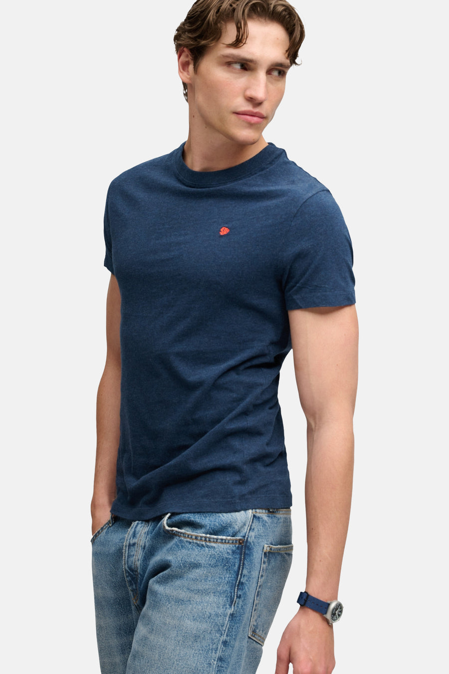 T-shirt met korte mouwen - Diepzeeblauwe gemêleerd/Oranje