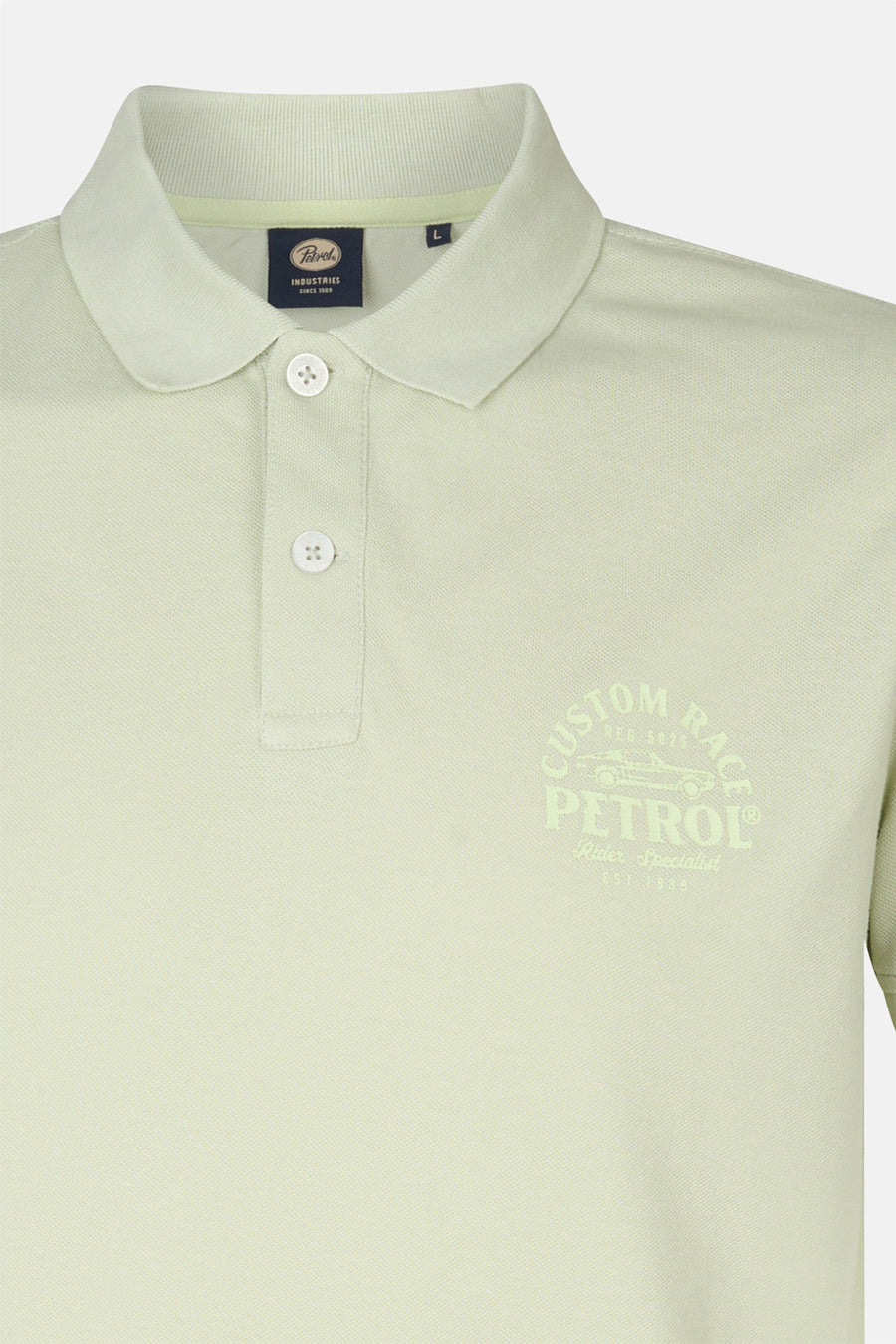 Groen poloshirt met korte mouwen van Petrol Industries®, met een toon-op-toon grafische print op de borst.