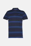 Blauw gestreept poloshirt van Petrol Industries, met geborduurd logo op de borst en knoopsluiting.