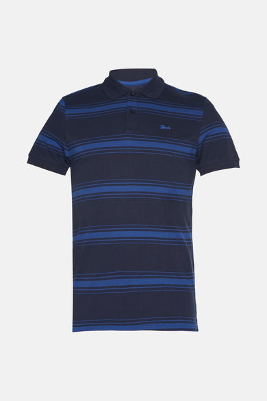 Polo bleu à rayures de Petrol Industries, avec logo brodé.