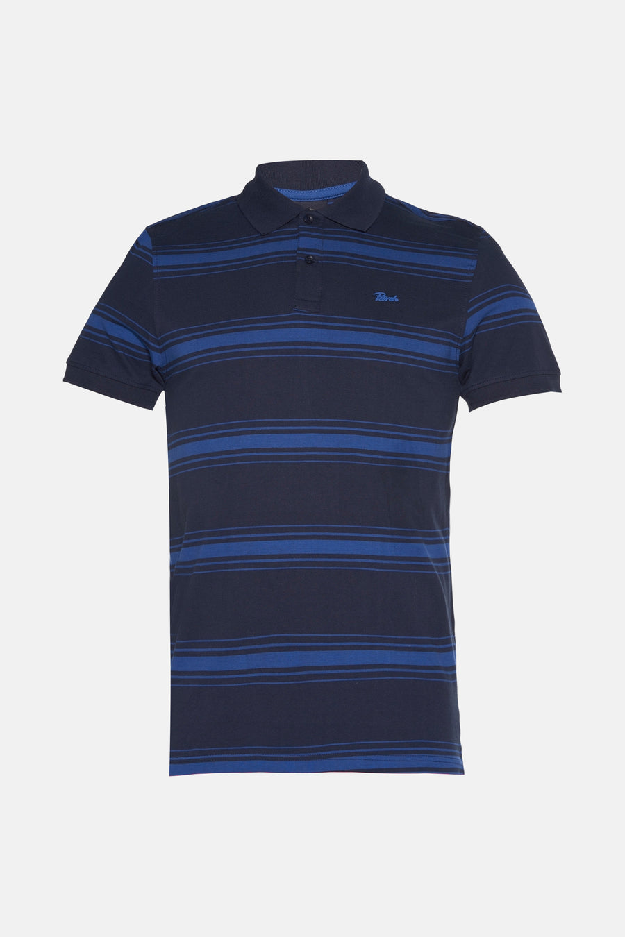 Blauw gestreept poloshirt van Petrol Industries, met geborduurd logo op de borst en knoopsluiting.