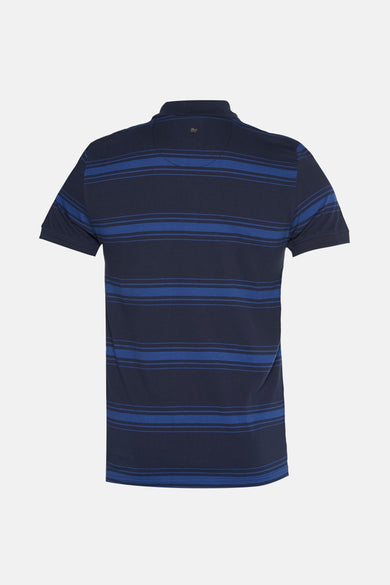 Polo bleu à rayures, par Petrol Industries, à manches courtes et col classique.