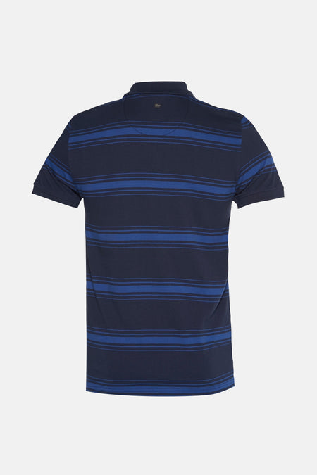 Blauw gestreept poloshirt, van Petrol Industries, met korte mouwen en klassieke kraag.