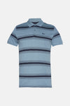 Blauw poloshirt met horizontale strepen van Petrol Industries, met geborduurd logo op de borst.