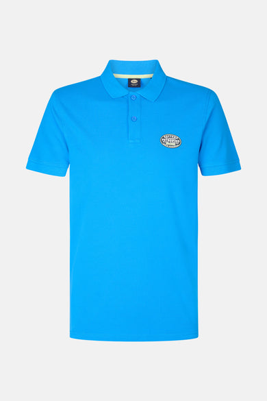 Blauw poloshirt met korte mouwen van Petrol Industries®, met decoratief embleem op de borst.
