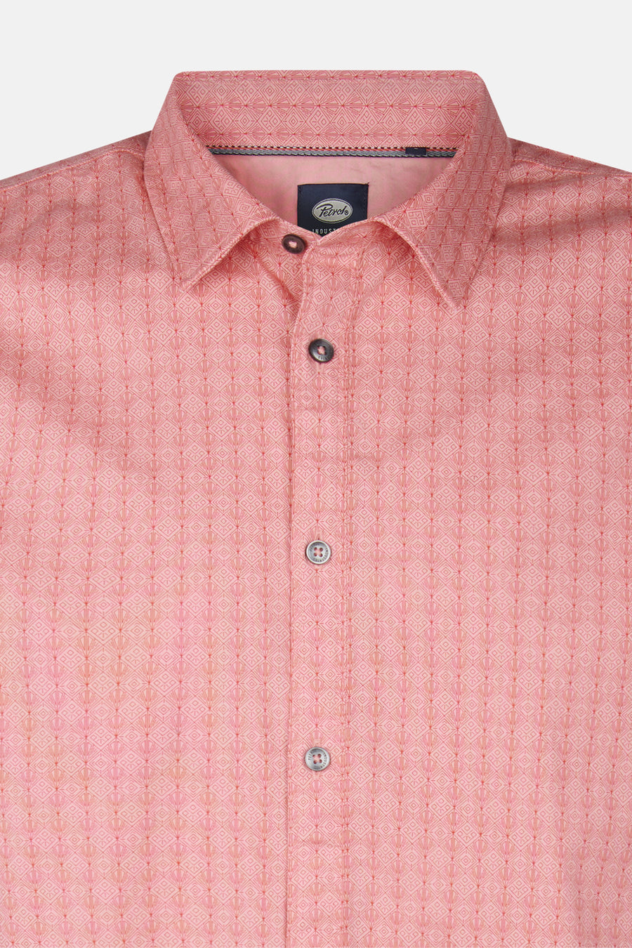 Roze overhemd met lange mouwen van Petrol Industries met geometrisch patroon en knoopsluiting.