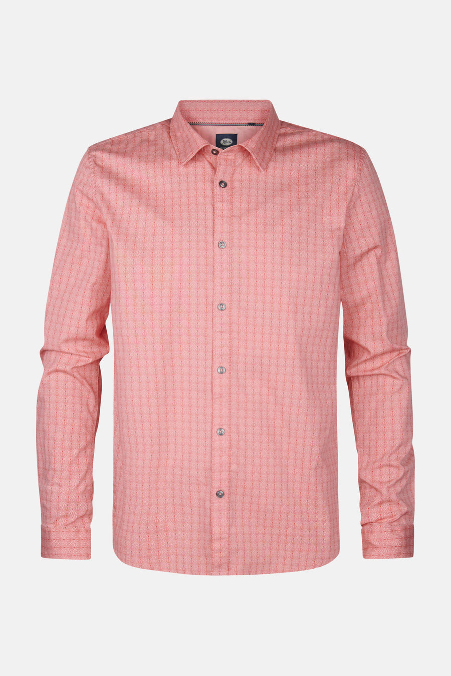 Chemise rose à manches longues de Petrol Industries®, motif géométrique discret et fermeture boutonnée.