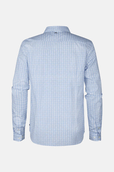 Blauw overhemd met lange mouwen van Petrol Industries, subtiel patroon over de gehele stof, achterzijde.