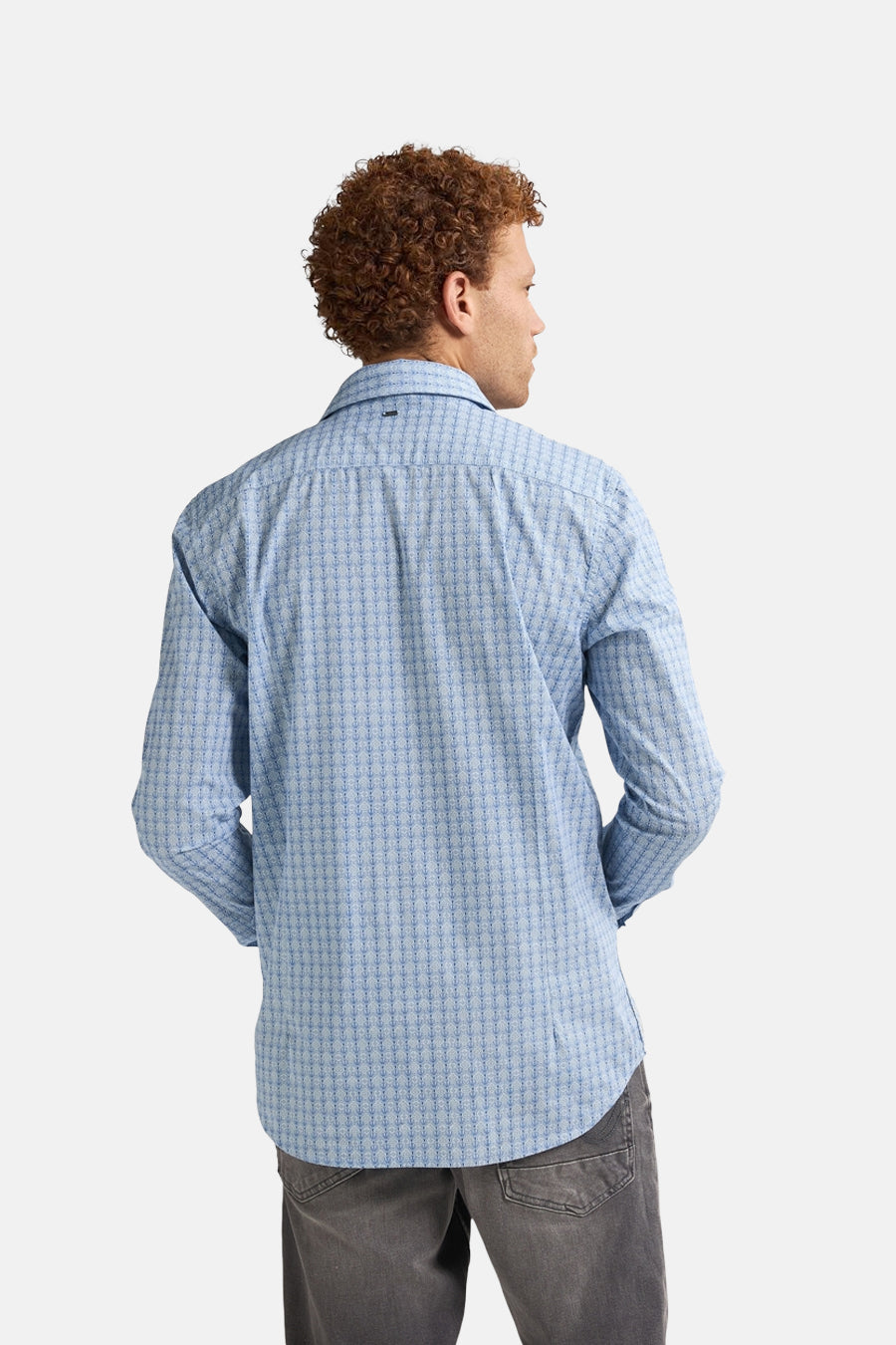 Blauw overhemd met lange mouwen van Petrol Industries® met ankerpatroon en een button-down kraag, achterzijde.