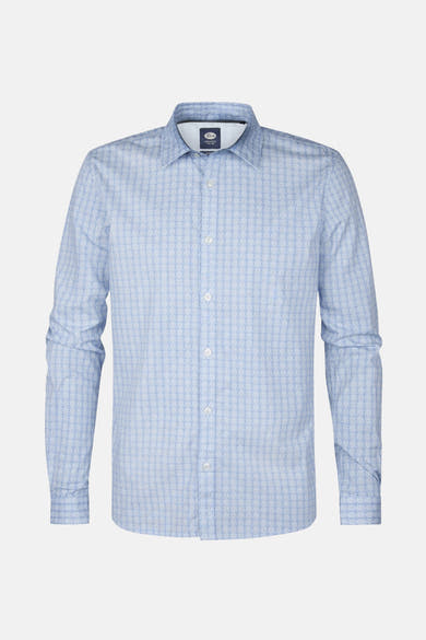 Blauwe blouse met lange mouwen van Petrol Industries, met een subtiel ruitpatroon.