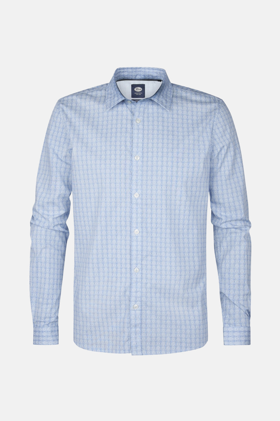 Blauwe blouse met lange mouwen van Petrol Industries, met een subtiel ruitpatroon.