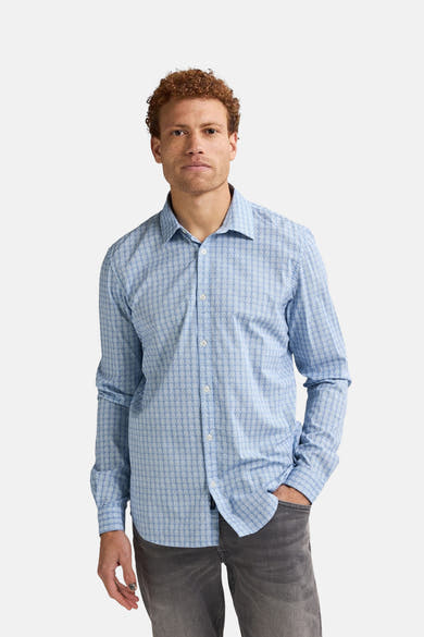 Blauwe blouse met lange mouwen van Petrol Industries, met subtiel patroon en een relaxte pasvorm.