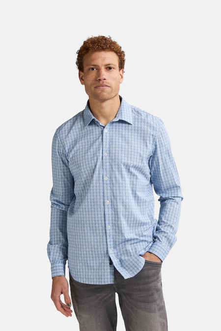Blauwe blouse met lange mouwen van Petrol Industries, met subtiel patroon en een relaxte pasvorm.