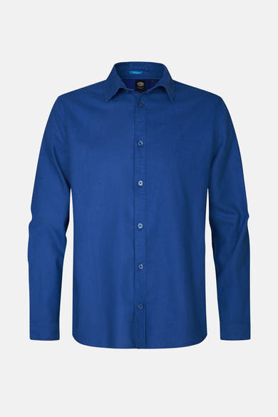 Blauwe blouse met lange mouwen van Petrol Industries, in getextureerde stof, met knopen aan de voorkant.