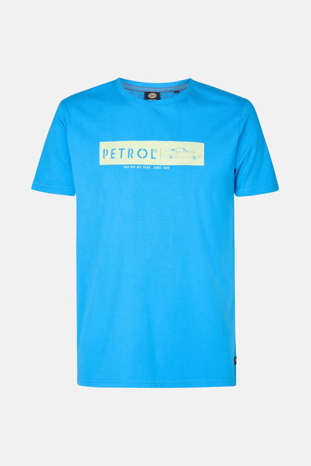 Blauw T-shirt met korte mouwen van Petrol Industries® met een grafische print op de voorkant.