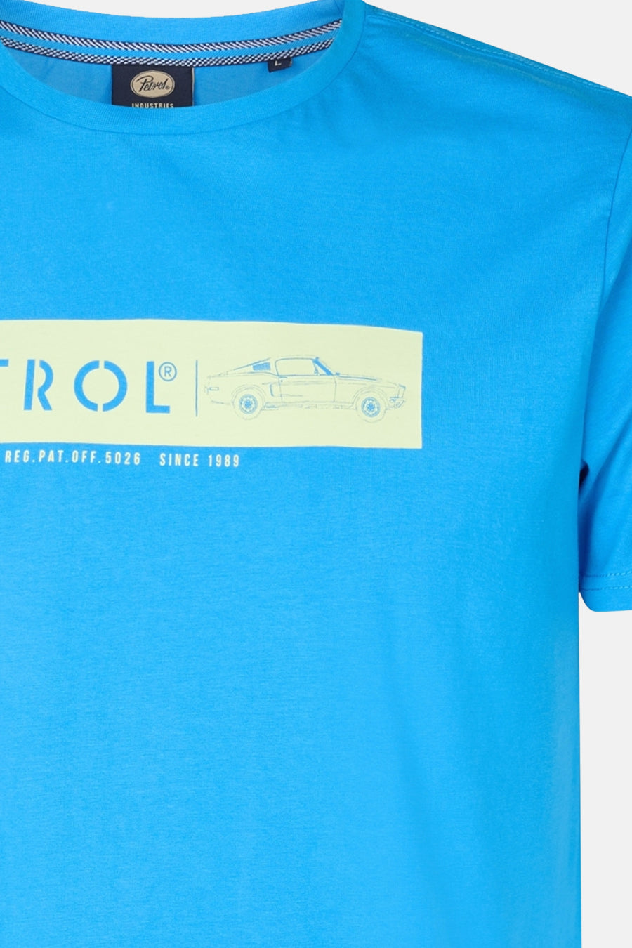 Blauw T-shirt met korte mouwen van Petrol Industries®, met een vintage automotief.