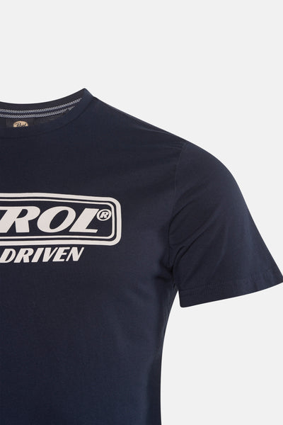 T-shirt à manches courtes bleu de Petrol Industries, avec un logo imprimé sur le devant.