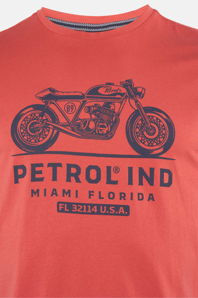 T-shirt rouge à manches courtes de Petrol Industries® avec imprimé moto et texte "Miami Florida".