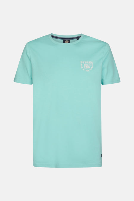 Blauwe korte mouw T-shirt van Petrol Industries®, met een grafisch print op de borst.