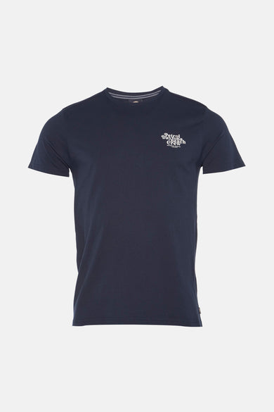 Blauwe korte mouw T-shirt van Petrol Industries, met witte print "Petrol Daytona Beach Crew".