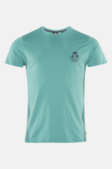 T-shirt à manches courtes vert de Petrol Industries® avec motif de palmiers sur la poitrine.