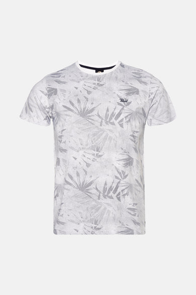 Blauw T-shirt met bloemenpatroon van Petrol Industries, effen witte kraagdetail.