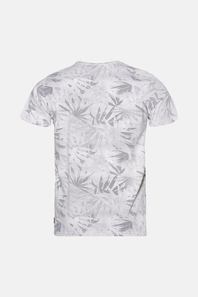 Blauw T-shirt met korte mouwen van Petrol Industries® met een lichtgrijs bladmotief.