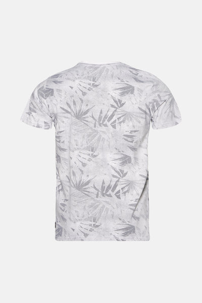 Blauw T-shirt met korte mouwen van Petrol Industries® met een lichtgrijs bladmotief.