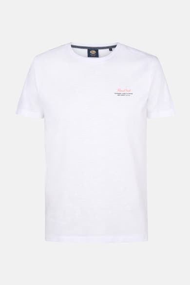 Wit T-shirt met korte mouwen van Petrol Industries, met een decoratieve roze print op de borst.