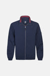 Veste courte bleue de Petrol Industries®, avec col côtelé à rayures rouges et fermeture éclair.