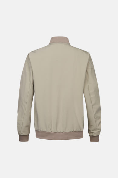 Korte beige jas van Petrol Industries®, van achteren gezien met geribde kraag en zoom.
