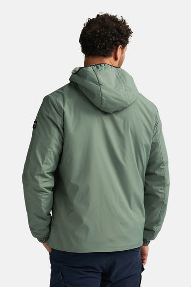 Veste longue kaki de Petrol Industries®, avec une capuche et des manches longues, vue de dos.