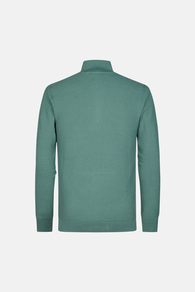 Pull à col rond vert par Petrol Industries, texture finement côtelée, vue arrière.