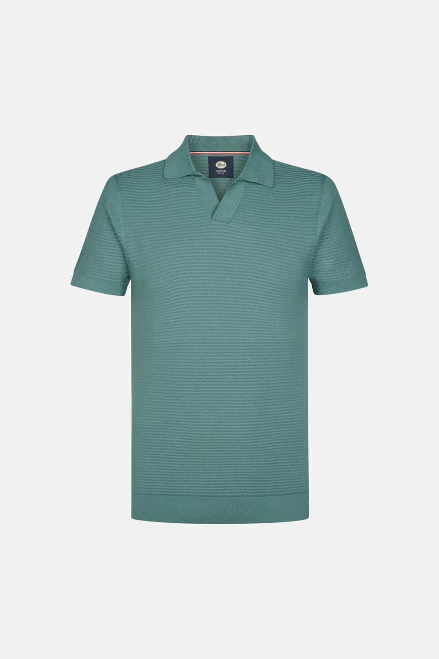 Polo à manches courtes vert par Petrol Industries, en maille texturée à fines côtes horizontales.