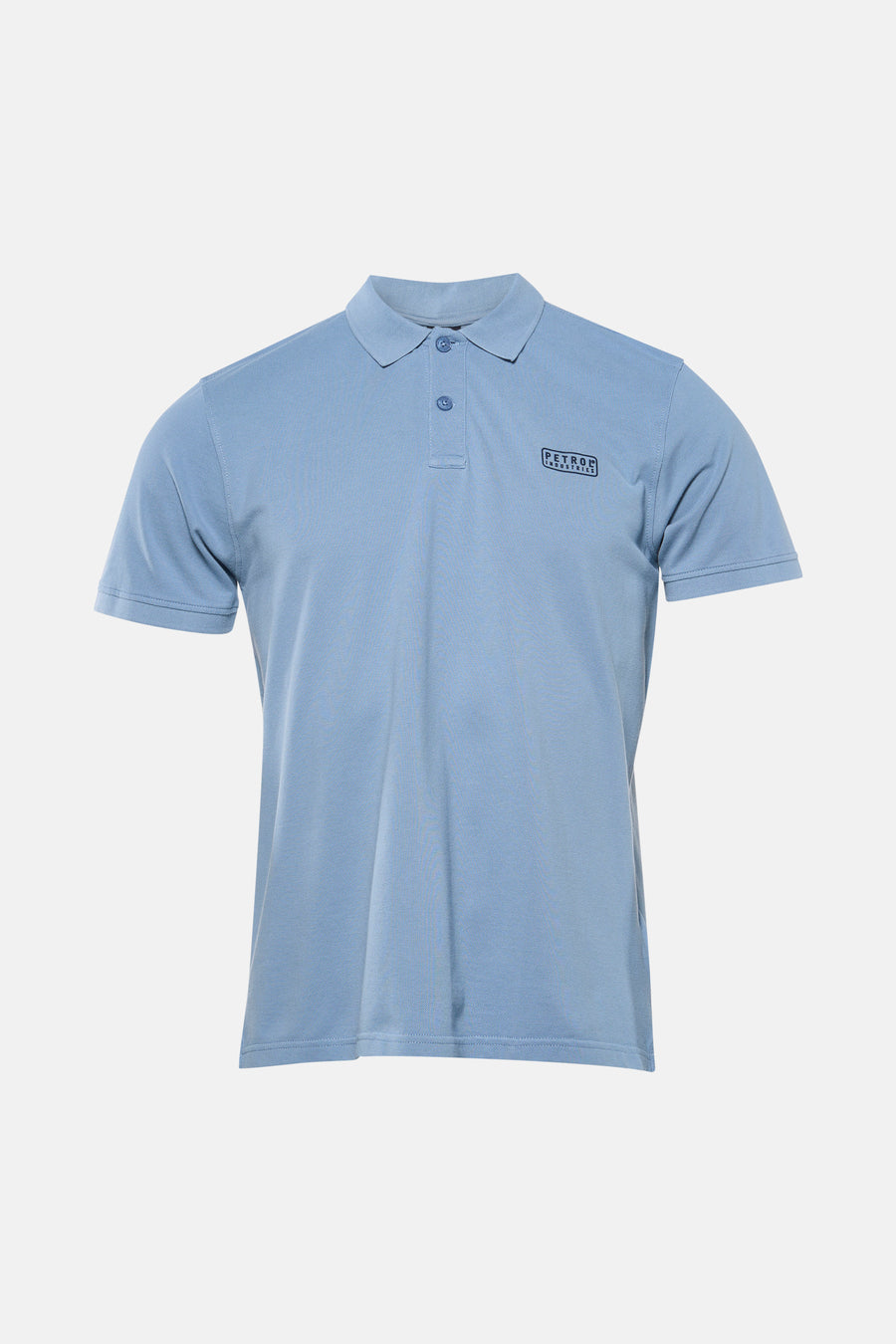 Polo bleu à manches courtes de Petrol Industries®, avec logo sur la poitrine et patte de boutonnage.