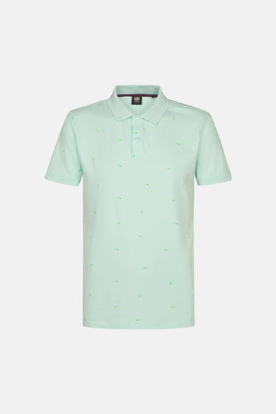 Polo à manches courtes vert de Petrol Industries®, avec motifs de piments fantaisie.
