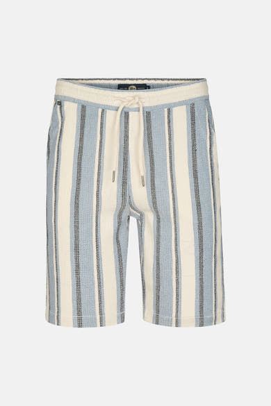 Korte blauwe gestreepte short van Petrol Industries®, met trekkoord en geweven textuur.