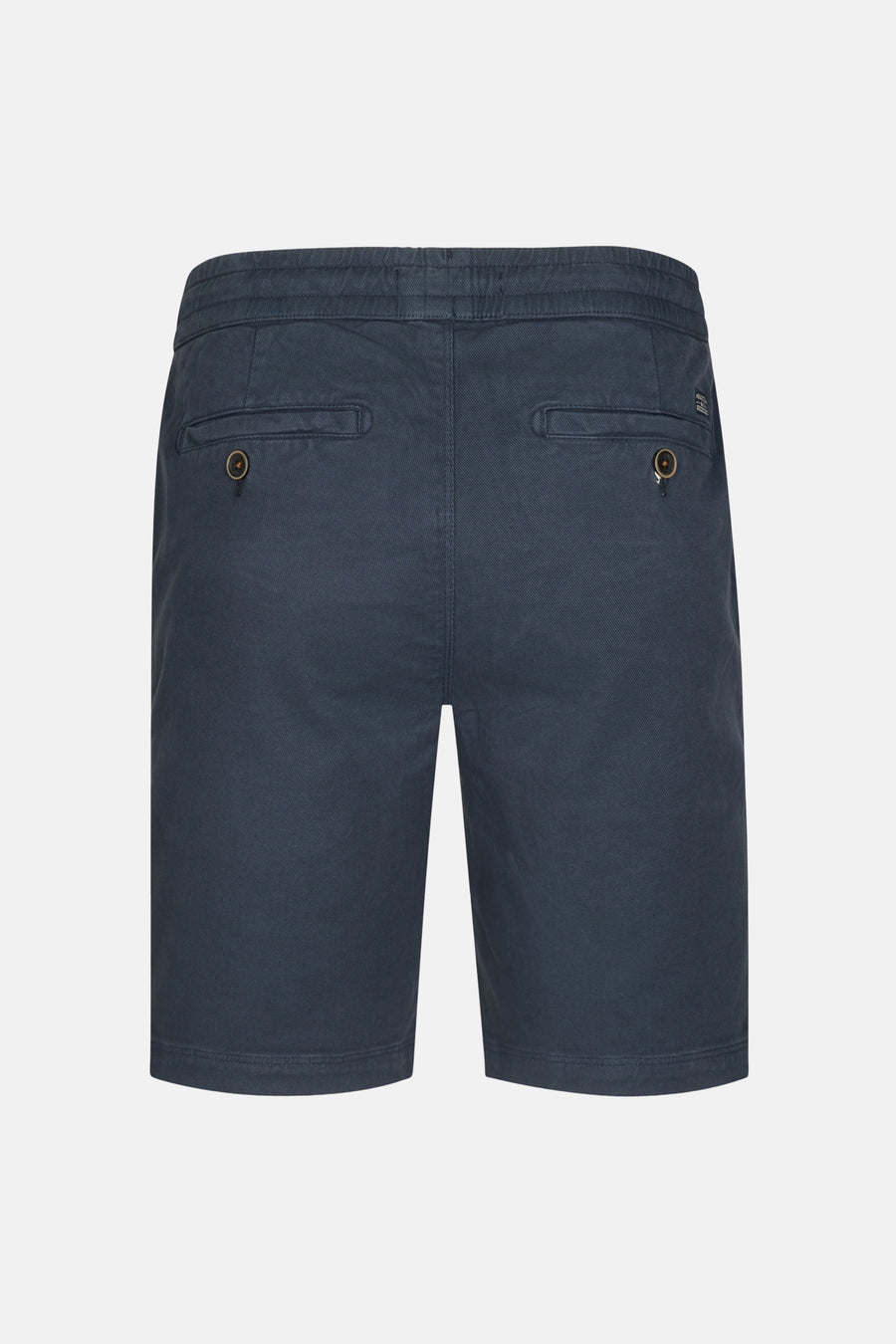 Short bleu marine de Petrol Industries, avec poches arrière boutonnées et taille élastique.