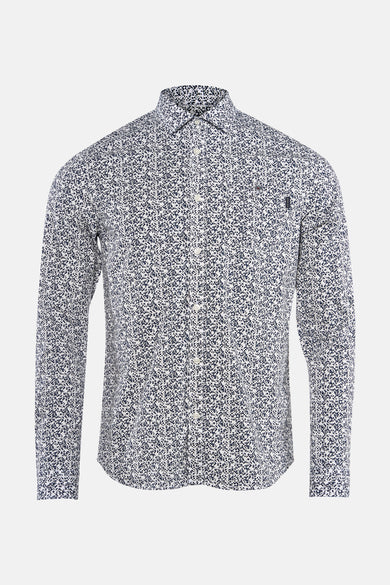 Chemise à manches longues multicolore de Petrol Industries®, imprimé géométrique subtil sur fond blanc.