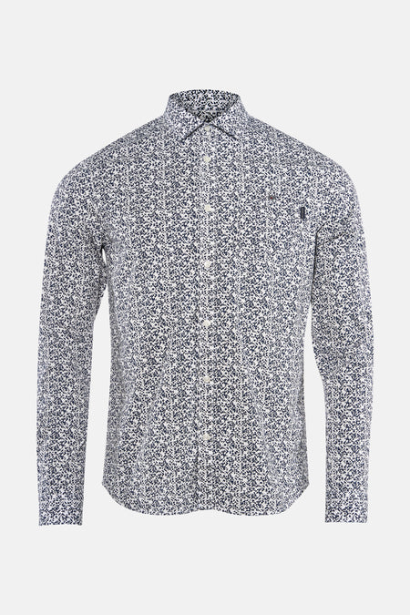 Multikleuren overhemd met lange mouwen van Petrol Industries®, subtiele geometrische print op een witte achtergrond.