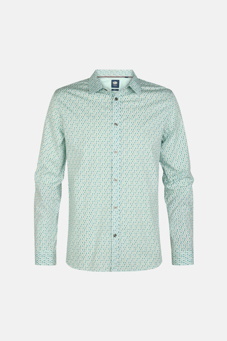 Chemise à manches longues verte par Petrol Industries, avec motif imprimé sur l'ensemble.