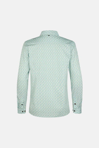 Chemise à manches longues verte de Petrol Industries®, à motif géométrique sur fond blanc.